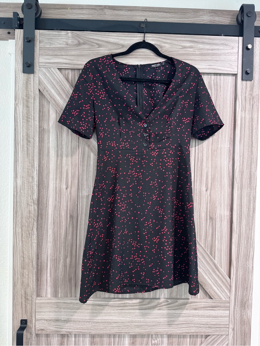Women's Black Mini Dress with Red Polkadots